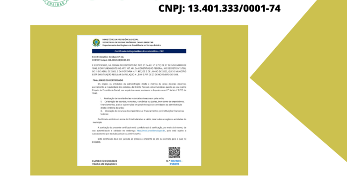 CRAÍBASPREV obtém Certificado de Regularidade Previdenciária.